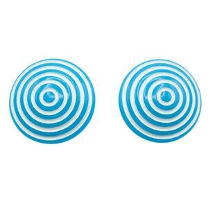 Light Blue Wooden Spiral Disc Statement Stud Earrings Retro Mod